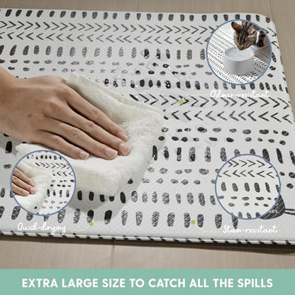 The Cat Ladies Cat Feeding Mat - Waterproof & Dishwasher Safe Small Pet Eating Placemat - Cat & Dog Food Mats for Food and Water Bowl - Protect Floors from Mess - Tribal Print - color: Black and White Tribal
