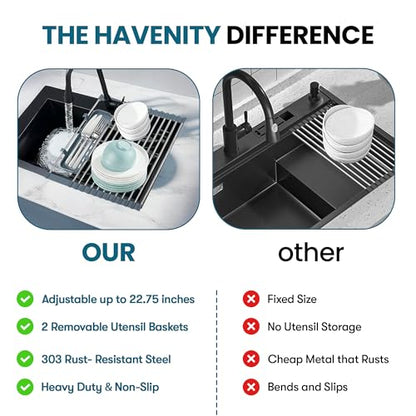 Havenity™ Expandable Roll Up Dish Drying Rack with Drying Mat - Adjustable Up to 22.75" with 2 Free Attachments & 2 Removable Baskets, 304 Stainless Steel Over The Sink Dish Drying Rack Cover Kitchen - size: Dish Drying Rack Combo
