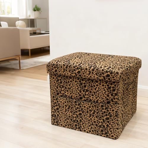 ALASDO Storage Ottoman Footrest Stool Small Ottoman with Storage Foldable Ottomans Foot Rest Footstool Bench for Living Room 17x13x13inches Leopard Print - color: Leoprad Print