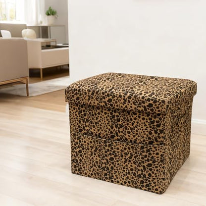 ALASDO Storage Ottoman Footrest Stool Small Ottoman with Storage Foldable Ottomans Foot Rest Footstool Bench for Living Room 17x13x13inches Leopard Print - color: Leoprad Print
