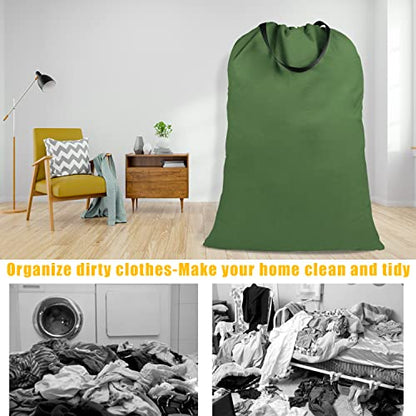 Cotton Canvas Laundry Bag with Handles & Drawstring Straps, Heavy Duty Extra Large Laundry Bags for Laundromat and Household, 25.5x34 Inch, Army Green - color: Army Green