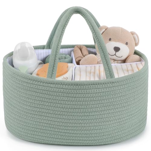 Maliton Diaper Caddy Organizer for Baby, Portable Diaper Storage Organizer for Changing Table and Car, Cotton Rope Nursery Storage Bin Basket for Baby Shower, Newborn Essentials Must Haves - Green - color: B-Green, size: Large