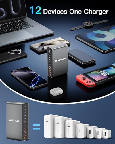 12 Ports Aluminum Alloy 380W Charging Station Fast USB C Charger Block 65W Laptop GaN Charger for MacBook Pro/Air/iPad Pro/iPhone (Gray) - color: Gray