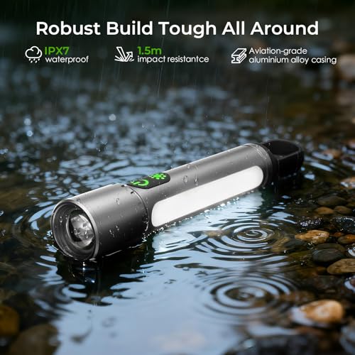 ADDplus Magnetic Flashlight Rechargeable,2000LM 5000mAh Flashlights High Lumens with 18 Modes,Waterproof, Adjustable,Powerful Flash Light,Multi-Flashlights for Home,Car,Hiking,Camping (1, Silver) - color: Silver