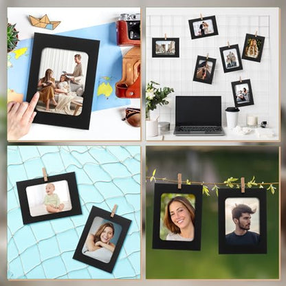 100 Pcs Paper Photo Frames 4x6 Black Picture Frame with 100 Clip 10 String Kit DIY Hanging Cardboard Photo Holder Graduation Back to School Wall Decor Wedding Home - color: Black, style: Classic