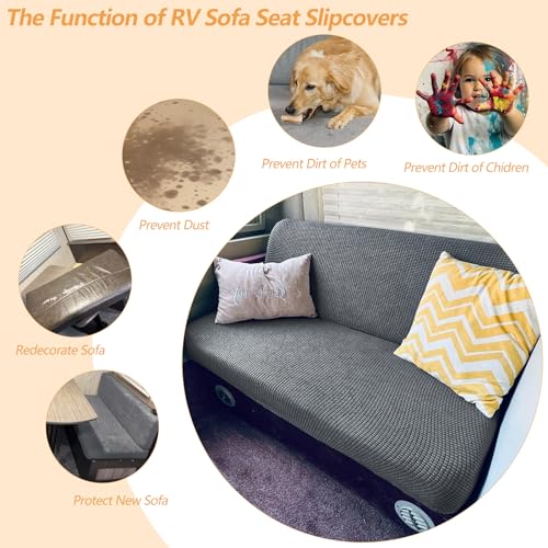Grey RV Dinette Cushion Cover,Washable Elastic Cushion Slipcovers Stretchable RV Sofa Cover-Loveseat Sofa Furniture Protector for RV Camper Car Bench Seats, Backrest Cover Bench Cover
