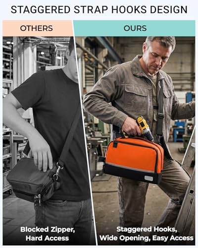 2 Pack Small Tool Bags Zipper Pouch for Organizing, with Adjustable Shoulder Strap & Carabiner, Utility Small Tool Pouch with Multi Pocket Compartments and Label Area (12" & 10") - color: Orange 2 Pack