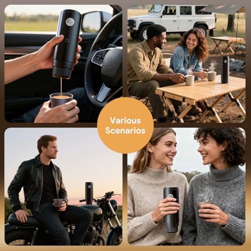 RECAFIMIL Portable 2-in-1 Coffee Maker, Portable 20 Bar Espresso Machine with Automatic Heating, Compatible with NS and Ground Coffee for Camping, Hiking Travel and Home (Black) - color: BLACK