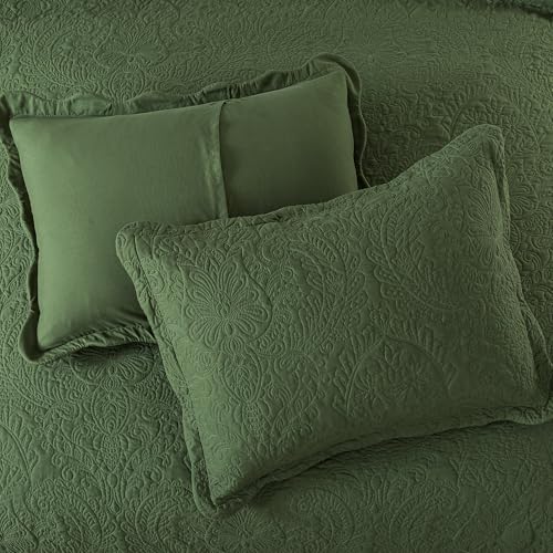 HoneiLife Queen Size Quilt Sets - Embroidered Bedspreads 3-Piece, Reversible Coverlet Lightweight Bedcover Rustic Bedding Set Autumu/Winter Quilts for Queen Bed - color: Olive, size: Queen/Full-90"x96"