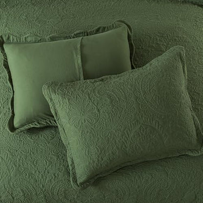 HoneiLife Queen Size Quilt Sets - Embroidered Bedspreads 3-Piece, Reversible Coverlet Lightweight Bedcover Rustic Bedding Set Autumu/Winter Quilts for Queen Bed - color: Olive, size: Queen/Full-90"x96"