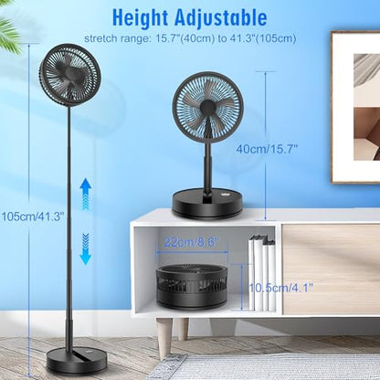 LIPETY Portable Foldable Rechargeable Oscillating Fan - 8" Battery Operated USB C Small Fan Remote, Quiet Table Desk Fan Folding Standing Pedestal Fans for Bedroom Rome Office Camping Travel