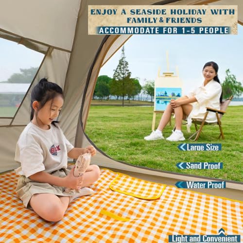 Extra Large Picnic Blanket Beach Blankets, 80''x60'' Picnic Mat Waterproof Sand Proof Foldable Portable for Outdoor Camping Hiking Travel Grass Park Music Festival Lawn Mats (yellow, 80x60 inch) - color: Yellow 80x60 Inch