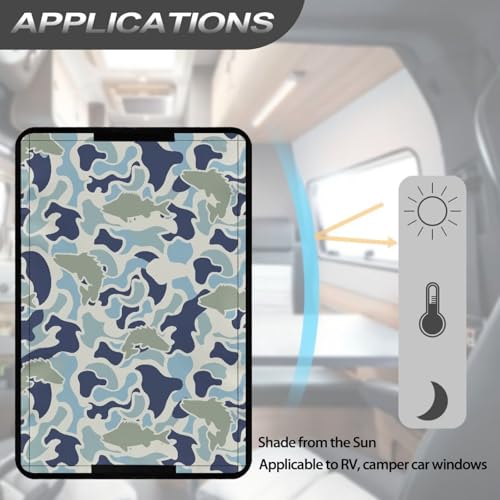 Camo Hunting Fish RV Door Shade Window Cover Fashion Camper Door Window Blackout Shade Foldable Sun Blackout Fabric Curtains for Camper Trailer Coverings - color: Camo Hunting Fish Print