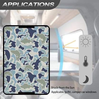 Camo Hunting Fish RV Door Shade Window Cover Fashion Camper Door Window Blackout Shade Foldable Sun Blackout Fabric Curtains for Camper Trailer Coverings - color: Camo Hunting Fish Print