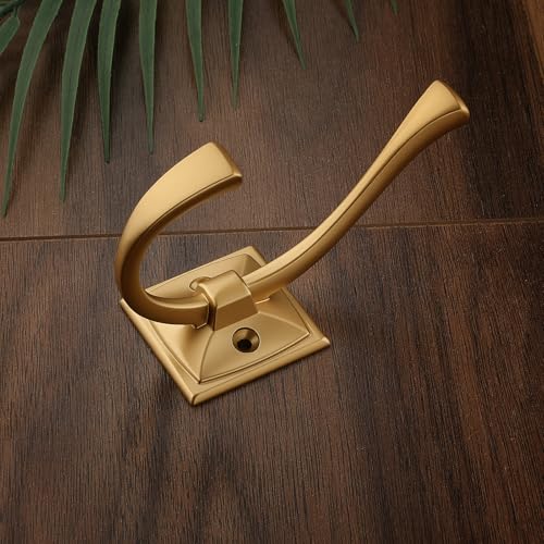 HARPOON 5 Pack Prong Hook, Heavy Duty Two Flared 4.3 inch Coat Hooks, Wall Mounted with 4 Screws, Utility Hooks Brushed Gold - color: Brushed Gold