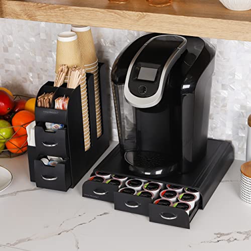 Mind Reader Single Serve Coffee Pod Drawer and Cup Condiment Set, 2 Pcs., 36 Pod Capacity, 5.35"L x 11.25"W x 11.15"H, Black