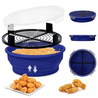FJNATINH Collapsible Batter Bowl - Mess Free Better Breader Shaker Bowl with Lid Breading Shaker Container - Great for Fried Fish, Fried Chicken, Onion Rings, Wings,No Leak,Easy to Store,Deep Blue - color: Deep Blue