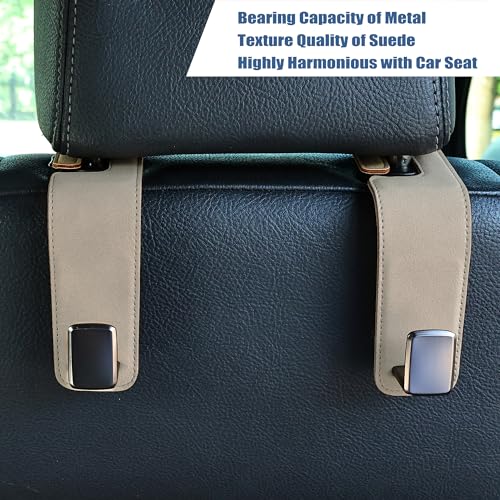 Amooca Car Seat Back Hook Universal Auto Storage Hanger Suede with Metal Car Seat Organizer for Handbag Purse Coat Umbrellas Grocery Bags 2 Pack Beige - color: Beige
