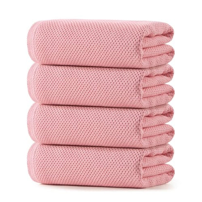 REDKISS 100% Cotton Waffle Weave Bath Towels 4 Pack - 27.5x55 Inches| Lightweight, Quick Dry & Highly Absorbent,Perfect for Spa, Gym, Travel, Guest Bathroom-Pink - color: Pink