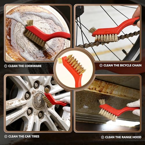6 Pieces Brass Brush Set, Brass bristles for Cleaning Welding Slag and Rust,Scratch Brush with Mini Head & Hanging Hole for Everyday Cleaning - color: Brass
