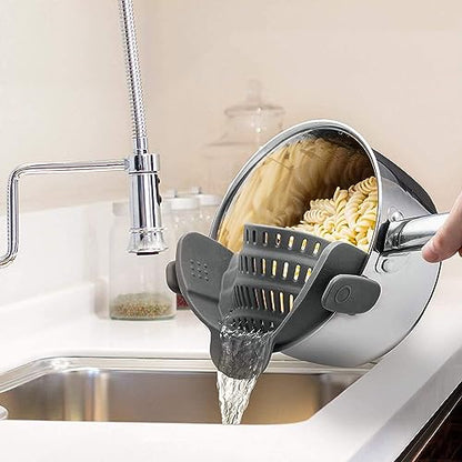 Kitchen Gizmo Snap N' Strain - Silicone Pasta Strainer Clip-On for Pots and Pans - Heat Resistant Colander for Vegetables and Noodles - Kitchen Gadgets for Cooking - Space-Saving Design - Gray - color: Gray