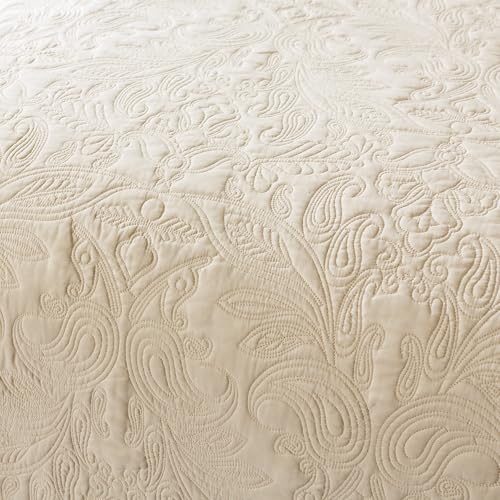 HoneiLife Quilt Set Queen Size - 3 Piece Embroidered Microfiber Bedspread Reversible Coverlet Lightweight Bedcover Paisley Pattern Bedding Set All Season Quilts-Khaki - color: Khaki, size: Queen/Full-90"x96"