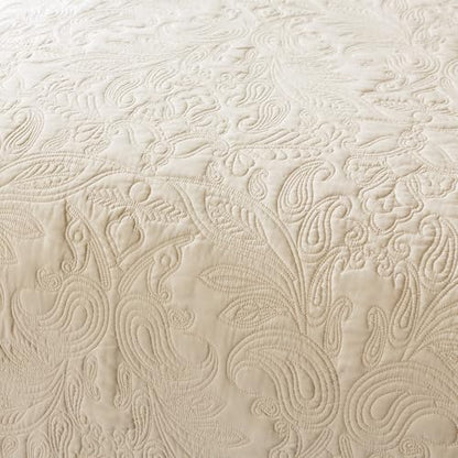 HoneiLife Quilt Set Queen Size - 3 Piece Embroidered Microfiber Bedspread Reversible Coverlet Lightweight Bedcover Paisley Pattern Bedding Set All Season Quilts-Khaki - color: Khaki, size: Queen/Full-90"x96"