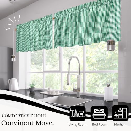Mini Gingham Check Valance Curtains, 2 Pack, 54x18 Inches, 100% Cotton Rod Pocket Kitchen Window Valances for Farmhouse, Café, Bedroom, Bathroom and Living Room - Lemon Green - color: Lemon Green, Gingham, size: 18"W x 54"L (Pack of 2)