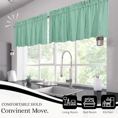 Mini Gingham Check Valance Curtains, 2 Pack, 54x18 Inches, 100% Cotton Rod Pocket Kitchen Window Valances for Farmhouse, Café, Bedroom, Bathroom and Living Room - Lemon Green - color: Lemon Green, Gingham, size: 18"W x 54"L (Pack of 2)