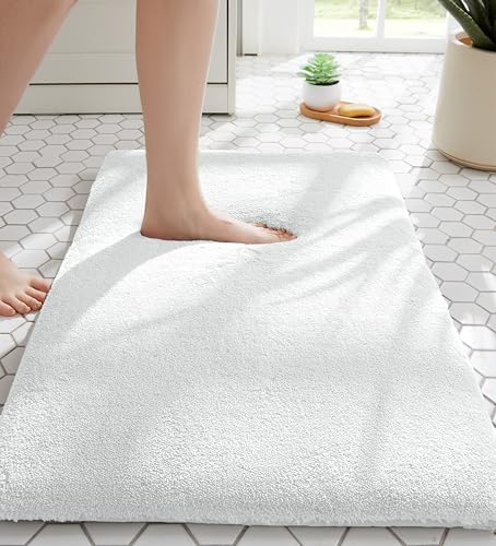 MINIDEAR Bathroom Rugs 24x17 Pure White - Thick Memory Foam Bath Mat, Ultra Soft & Plush Fluffy, Non-Slip, Quick Dry, Absorbent Washable Floor Mat for Tub, Toilet, Home Decor Accessories - color: Pure White, size: 1'5" x 2' (24x17)