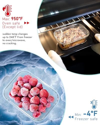 6-Pack Borosilicate Glass Food Storage Containers Set with Airtight Lids - Oven, Microwave & Freezer Safe, Leak-Proof, BPA-Free - Baking, Meal Prep & Gift Ready