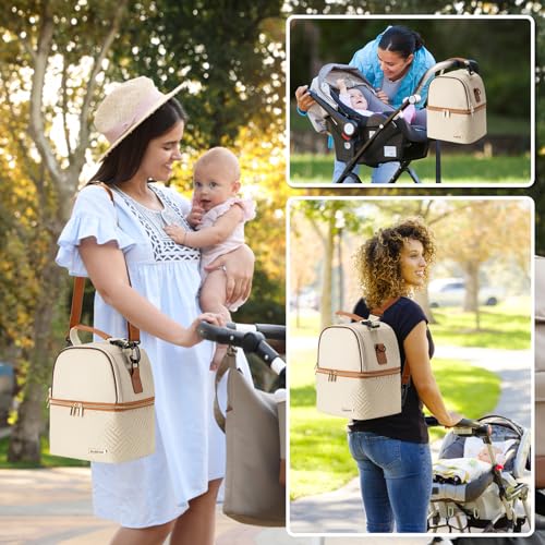 Breastmilk Cooler Bag with Ice Pack Fits 6 Baby Bottles up to 9 Ounce, Breast Milk Pump Cooler Bag with Shoulder Strap for Nursing Mom Daycare, Work, Travel- Cream - color: Cream