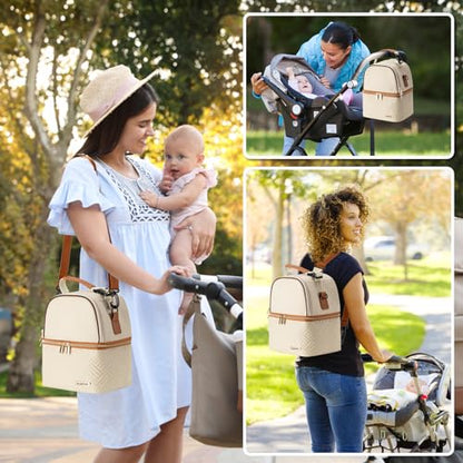 Breastmilk Cooler Bag with Ice Pack Fits 6 Baby Bottles up to 9 Ounce, Breast Milk Pump Cooler Bag with Shoulder Strap for Nursing Mom Daycare, Work, Travel- Cream - color: Cream