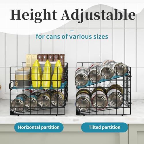 Sbanmao 2-Pack Stackable Can Organizer for Pantry, Adjustable Can Holder Rack for Canned Food Soda Drink Goods Storage up to 36 Cans Storage, 2 Tier, Black - style: 2-Tier 2-Pack