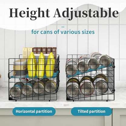 Sbanmao 2-Pack Stackable Can Organizer for Pantry, Adjustable Can Holder Rack for Canned Food Soda Drink Goods Storage up to 36 Cans Storage, 2 Tier, Black - style: 2-Tier 2-Pack