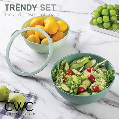 COOK WITH COLOR Mixing Bowls with Lids - 12 Piece Plastic Nesting Bowls Set includes 6 Prep Bowls and 6 Lids, Microwave Safe Mixing Bowl Set, Sage Tritan Lid - color: Sage Tritan Lid