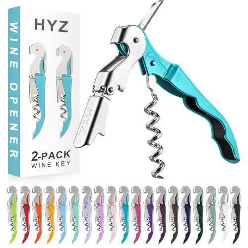 HYZ 2-Pack Wine Opener Waiter Corkscrew, Professional Wine Key for Servers, Bartender with Foil Cutter, Manual Wine Bottle Opener Double Hinged (Blue) - color: Blue