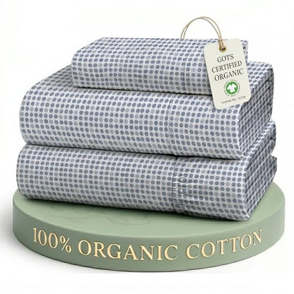 LANE LINEN 100% Organic Cotton Twin Sheets Set - 3 PC Bedding Sheets & Pillowcases - Breathable & Cooling Bed Sheets - Deep Pocket up to 15", Sheets for Twin Size Bed: Polka Dot (Blue) | Twin Sheet Set, GOTS Certified Organic Cotton Percale - Best-Value O