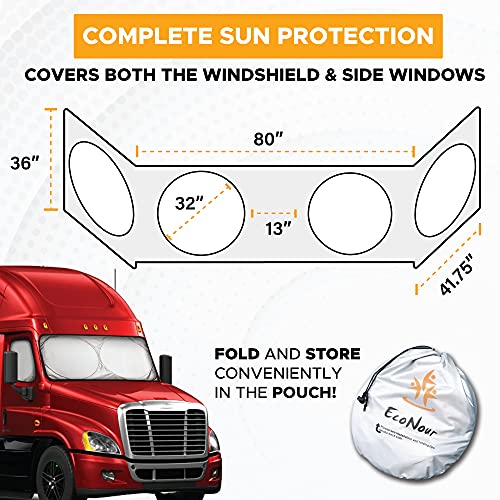 EcoNour Windshield Sun Shade for Semi Truck Windshield | Large Coverage Foldable Front Window Sunshade | Heavy Duty UV & Heat Reflective Sun Visor - size: Large-Standard