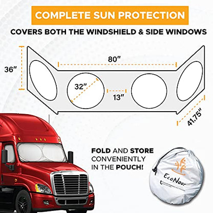 EcoNour Windshield Sun Shade for Semi Truck Windshield | Large Coverage Foldable Front Window Sunshade | Heavy Duty UV & Heat Reflective Sun Visor - size: Large-Standard