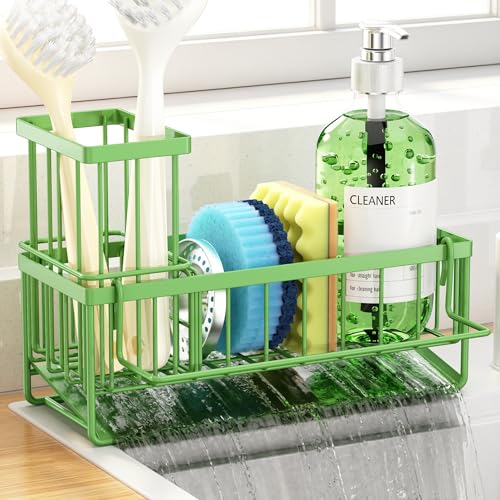 Sponge Holder for Kitchen Sink, Kitchen Sink Caddy, Kitchen Sink Sponge Holder, Dish Sponge Holder, Kitchen Sink Organizer for Sponge, Dish Brush, Scrubber(9.65" x 3.74" x 6.3", Avocado) - color: Avocado
