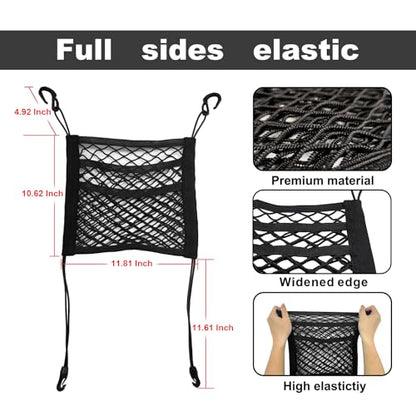 3-Layer Car Mesh Organizer Between Front Seats, 11.8 x 10.6 Inch Car Net Kid Pet Dog Net Barrier with Elastic Storage Pockets for Purses, Tissues, Fits SUV and Van - size: 11.8 x 10.6 Inch