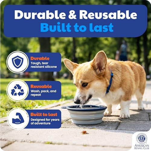 American Kennel Club 2-Pack Collapsible Travel Bowls for Dogs – Blue/Gray, Portable Food & Water Bowls - color: Blue/Gray