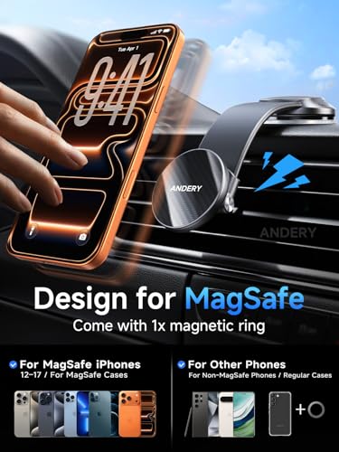 ANDERY Car Phone Holder for MagSafe [360° Adjustable Memory Alloy Arm | 2400gf Strongest Magnetic Power] Bendable Car Mount, Phone Holders for Your Car for iPhone 17-12 Pro Max Air Plus All Smartphone