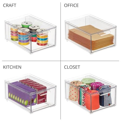 mDesign Plastic Bathroom Organizer Bin w/Pull Out Drawer - Slim Stackable Storage Container for Bathroom Accessories - Perfect for Organizing Bathroom Cabinet - Lumiere Collection - 8 Pack - Clear - size: 8 x 6 x 4 (Pack of 8)