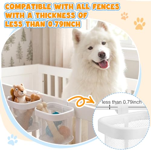 Sliner 4 Pack Dog Crate Hanging Storage Baskets Pet Fence Organizer for Toys Treats Leashes, Hook-On Mesh Basket for Indoor Outdoor Space Saving
