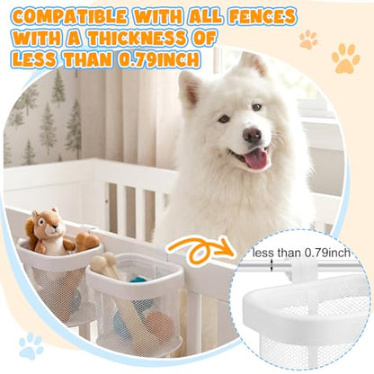 Sliner 4 Pack Dog Crate Hanging Storage Baskets Pet Fence Organizer for Toys Treats Leashes, Hook-On Mesh Basket for Indoor Outdoor Space Saving