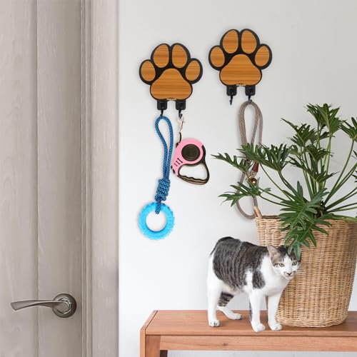 2pcs Dog Leash Holder for Wall Mount Hanger Hook,Farmhouse Wooden Dog Paws Key Rack Accessories for Rustic Home Decor - size: Single