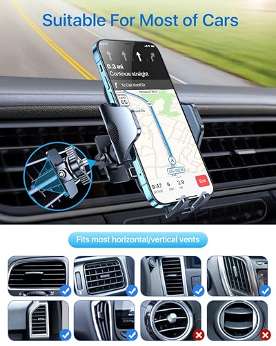 andobil Phone Holders for Your Car - Air Vent Phone Mount, Ultra-Stable Metal Clip with Anti-Shake & 360° Rotation, Universal Car Mount Fit iPhone 17/16/15/14/13/12 Pro Max/Android/Samsung Gary - color: Gray
