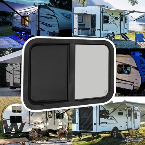 NOVINO Cargo Trailer Windows,48" Wx22 H RV Windows for Cargo Trailer/Camper/Travel Trailer with Trim Ring,Horizontal Sliding Replacement Fit 15/16" or 1-3/8" Thick Wall,Allow Error 1/16”,DOT Approved - size: 48"W x 22"H